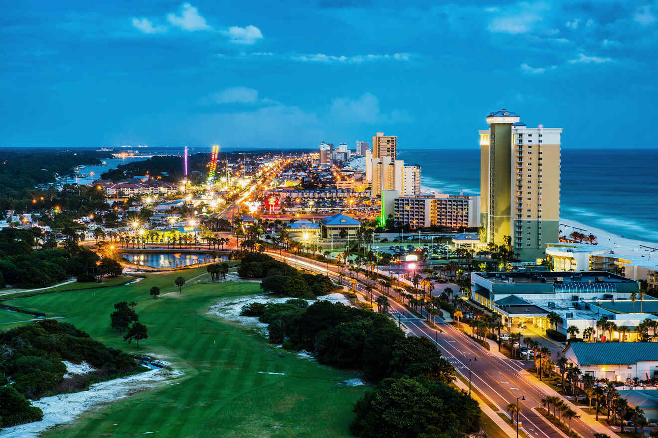 Aerial view of Panama City Beach in the evening